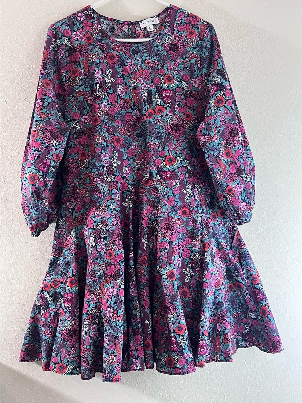 Evereve Floral Long-Sleeve Twirl Dress in Purple and Pink